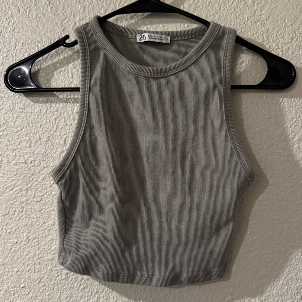 Zara Sage Green Ribbed Crop Top